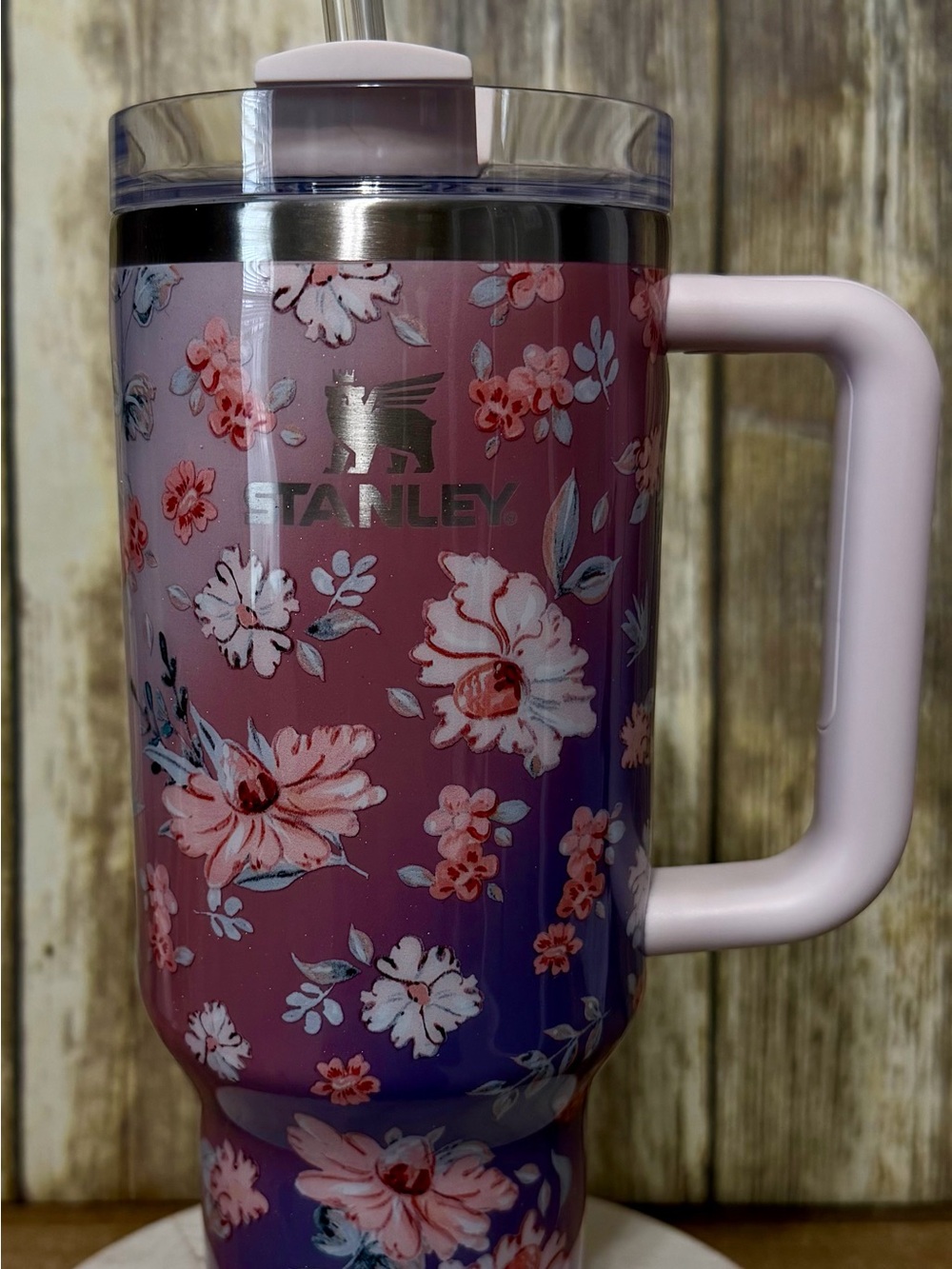 Stanley Pink Floral Travel Mug with Handle